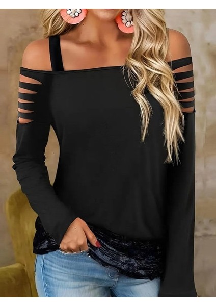 Kadın Uzun Lazer Kesik Detaylı Askılı Viskon Iki Iplik Bluz fiyatları