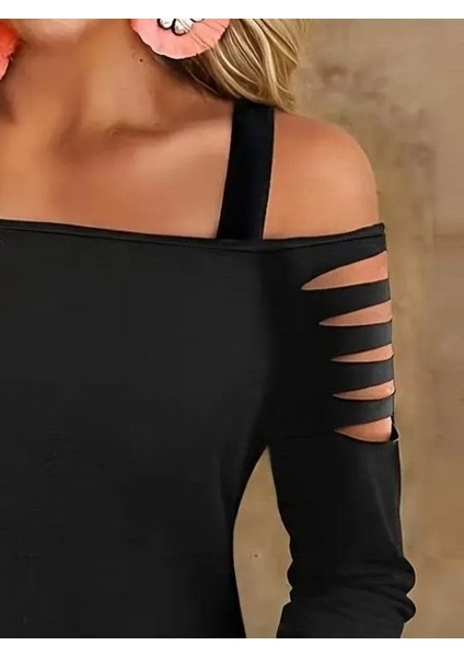 Kadın Uzun Lazer Kesik Detaylı Askılı Viskon Iki Iplik Bluz modelleri