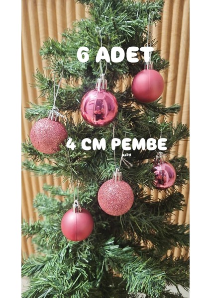 Yılbaşı Ağacı Süsü 4 cm Cici Pembe Rose Küre Top Süs Parlak Küre Süs fiyatları