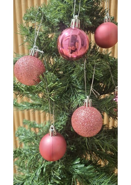Yılbaşı Ağacı Süsü 4 cm Cici Pembe Rose Küre Top Süs Parlak Küre Süs modelleri