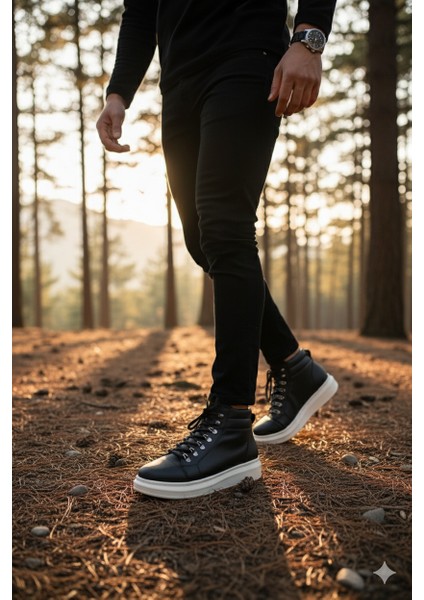 ZRJ206 Bağcıklı Siyah Beyaz Erkek Spor Bot modelleri