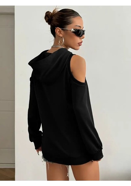 Kadın Uzun Kollu Kapşonlu Omuzlardan Açık Viskon Iki Iplik Bluz fiyatları