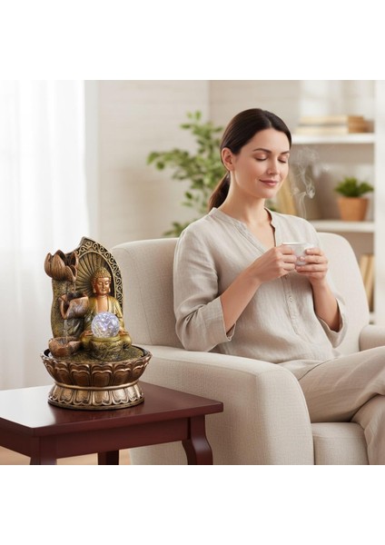 LED Işıklı Buda Şelale Masa Üstü Feng Shui Süs Fiskiyesi fiyatları