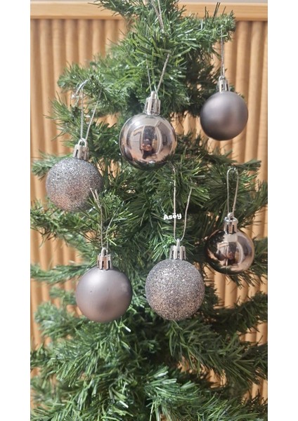 Yılbaşı Ağacı Süsü 4 cm Cici Füme Gri Top Küre Top Süs Parlak