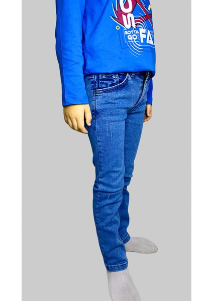 Erkek Çocuk Denim Tırtıklı Mavi Ligralı Kot Pantolon fiyatları