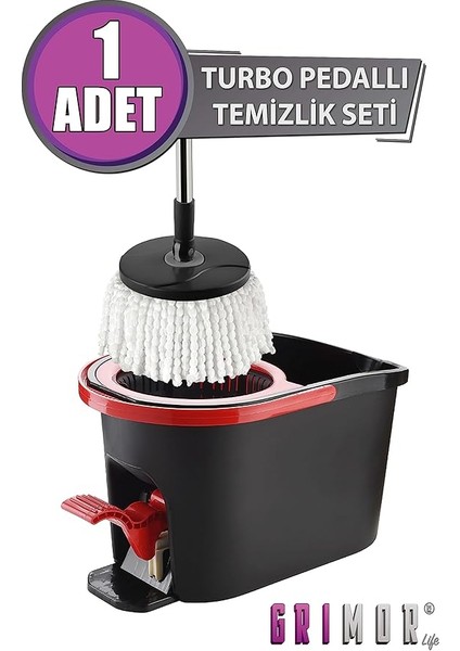 Life Turbo Pedallı Mop Temizlik Seti Kova Paspas 16 Lt +Yedek Mop Hediyeli