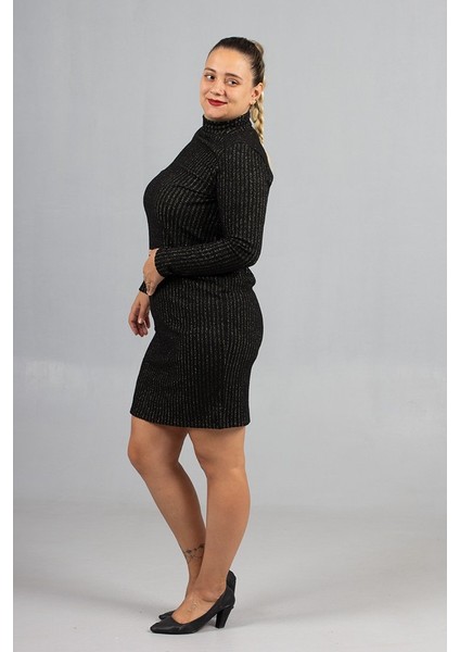 Büyük Beden Balıkçı Yaka Simli Elbise Işıltılı Kış Şıklığı modelleri