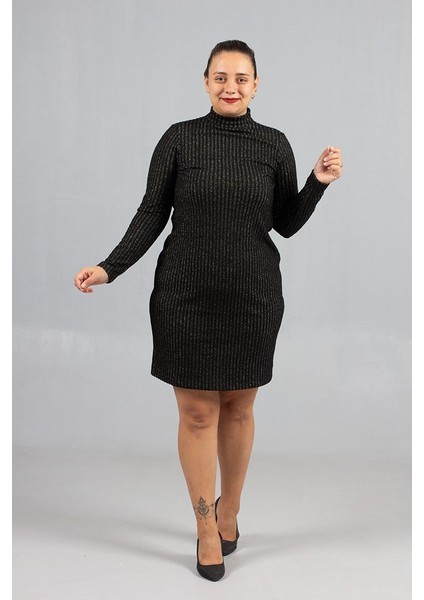 Büyük Beden Balıkçı Yaka Simli Elbise Işıltılı Kış Şıklığı fırsatları