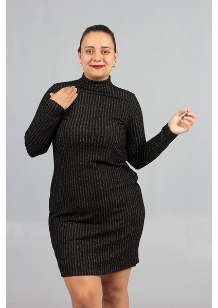 Büyük Beden Balıkçı Yaka Simli Elbise Işıltılı Kış Şıklığı indirimleri