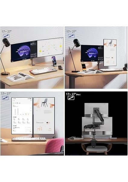 North Bayou Nb H180 17-27" Çift Kol 2-9 kg Amortisörlü Monitör Standı fiyatları