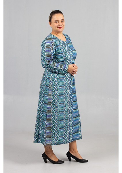 Sıcak Tutan Kalın Penye Büyük Beden Desenli Elbiseler modelleri