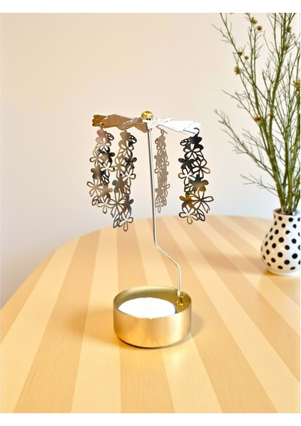 Dekoratif Metal Isı ile Dönen Şans Getiren Çiçekler Tasarımlı Mumluk