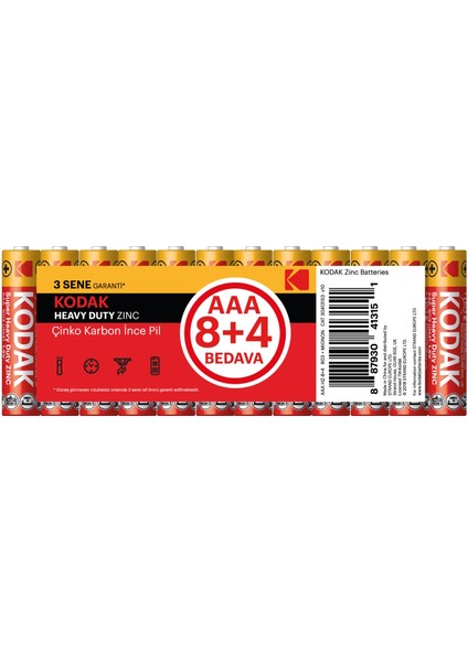 Çinko Karbon Ince Pil Shrink Aaa 8+4