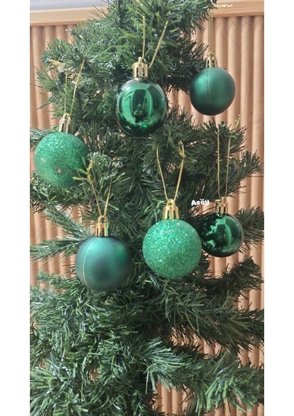 Yılbaşı Ağacı Süsü 4 cm Cici Yeşil Küre Top Süs Parlak Yılbaşı Süsleri Küre Süs