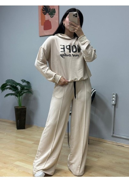 Eyesof Kadın Uzun Kollu Nope Baskılı Beli Ribanalı Ikili Takım