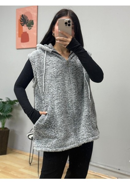 Kadın Kapüşon ve Fermuar Detay Welsoft Kolsuz Yelek fiyatları