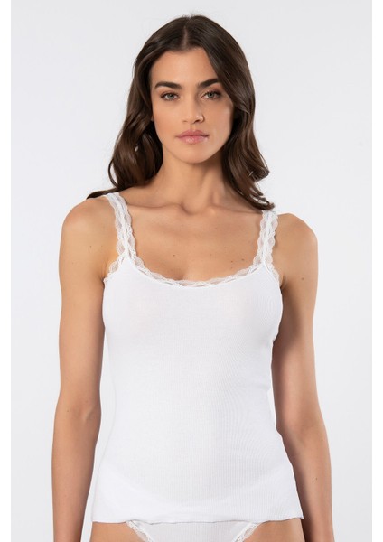 Kadın Likralı Dantelli Ip Askılı Kaşkorse 926/BEYAZ