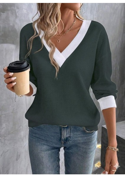 Kadın Uzun Kollu V Yakalı Waffle Bluz