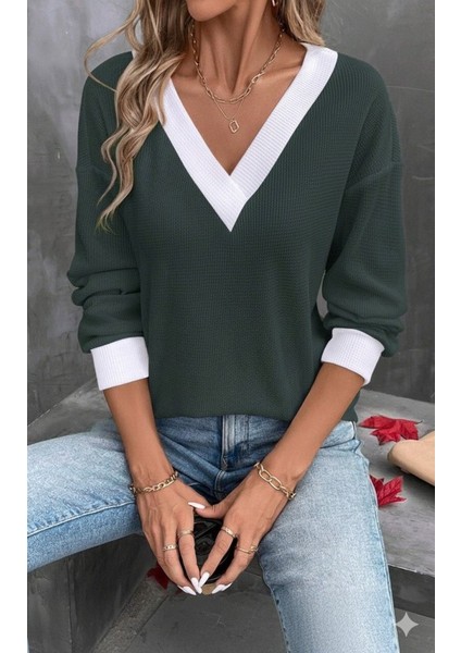 Kadın Uzun Kollu V Yakalı Waffle Bluz fiyatları