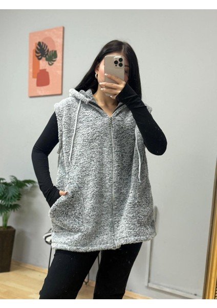 Kadın Kapüşon ve Fermuar Detay Welsoft Kolsuz Yelek modelleri