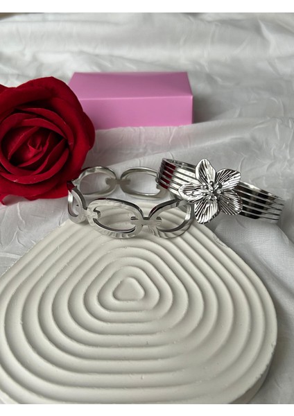 Çelik Taşlı Bileklik 2'li Şık Set Kombin Kadın Bileklik Altın Gümüş Renk Sevgiliye Hediye Kutuluu fiyatları