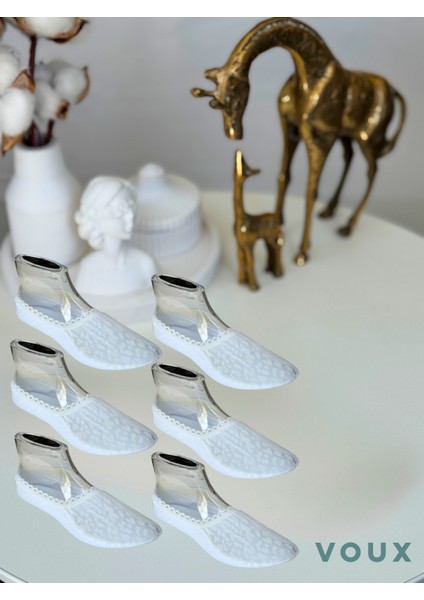 Desenli Beyaz Tül Kadın Babet Çorap 6 'lı