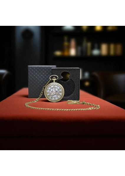 Kişiye Özel Kutulu Analog Motifli Antika Görünümlü Quartz Köstekli Saat fırsatları