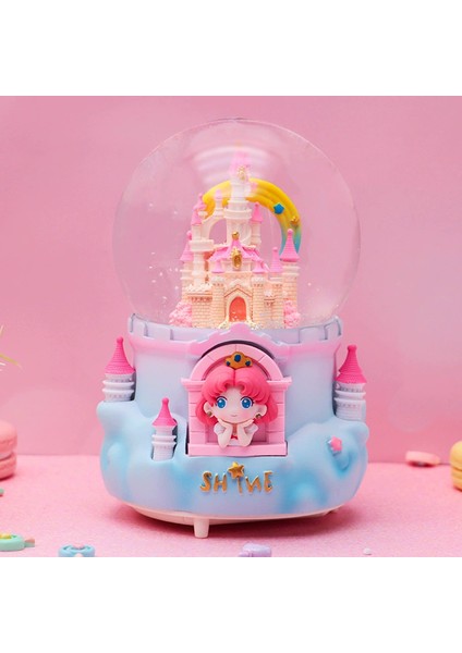 Prenses ve Şato Temalı Işıklı Müzikli Püskürtmeli Büyük Boy Kar Küresi