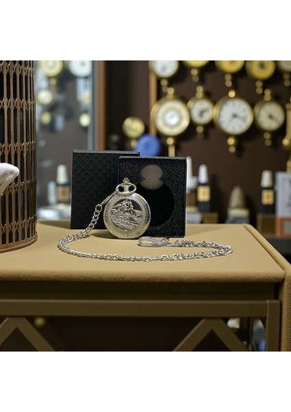 Kişiye Özel Kutulu Tren Temali Gümüş Köstekli Saat