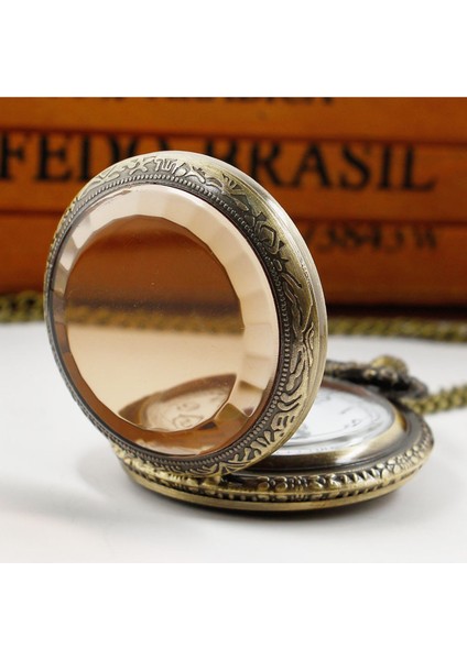 Kişiye Özel Retro Cam Kapaklı Quartz Köstekli Cep Saat fiyatları