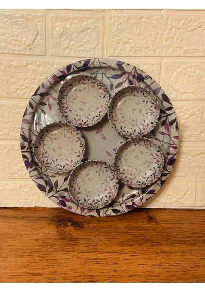 Lila Yapraklı Tepsi ve 5li Çerezlik