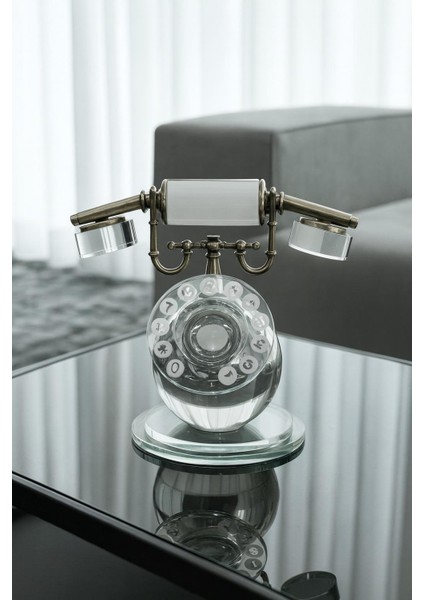 Cam Telefon Obje | Retro Vintage Tasarım | Kristal Cam Dekor | Ev, Ofis, Otel Dekorasyonu | Şık Masa Üstü Aksesuar GLR-FSB012 modelleri