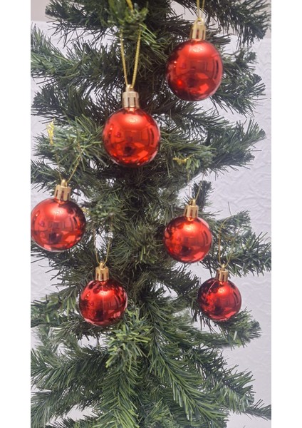 Yılbaşı Ağacı Süsü 4 cm Cici Kırmızı Küre Top Süs Parlak Yılbaşı Süsleri Kırmızı Küre Süsü