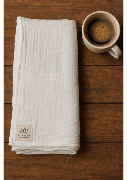 Shavasana Meditasyon & Yoga Battaniyesi – %100 Organik Pamuk Müslin, Krem Renk
