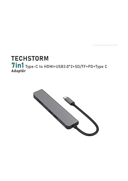 Macbook Pro Huawei Dell ile Uyumlu Type C To 4K HDMI + USB 3.0 + Sd/tf + Pd + Type-C, Taşınabilir 7in1 Adaptör fiyatları