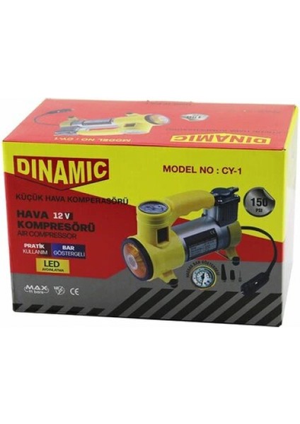 OTO - ARAÇ HAVA KOMPRESÖRÜ KAMYON - OTOBÜS - DC/12V-13.5V - 15Amp - 150PSI - BAR GÖSTERGE - LED AYDINLATMA CY-1 (4887)