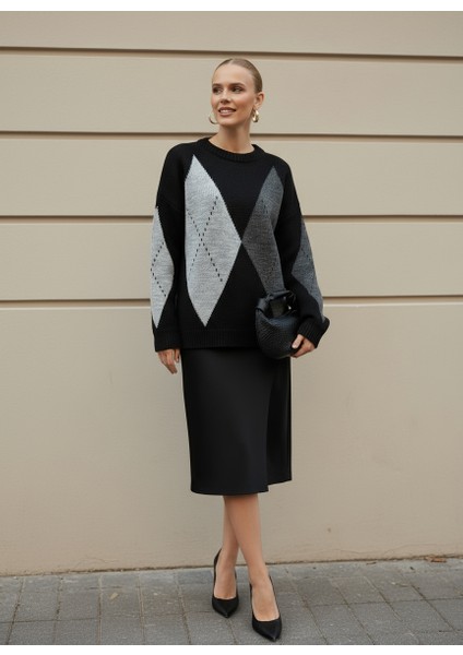 Kadın Baklava Desen Şık Bisiklet Yaka Bisiklet Yaka Kazak modelleri