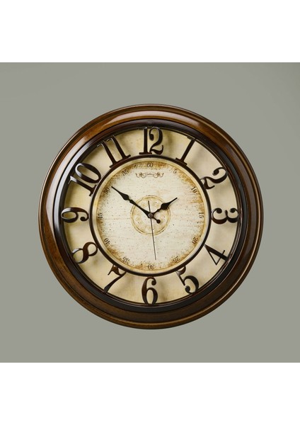 1965-V Kabartma Rakam Duvar Saati - Kahverengi - 44,5 cm