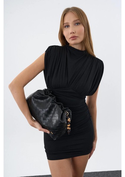 Kadın Büzgülü Çanta Siyah Örgülü fiyatları