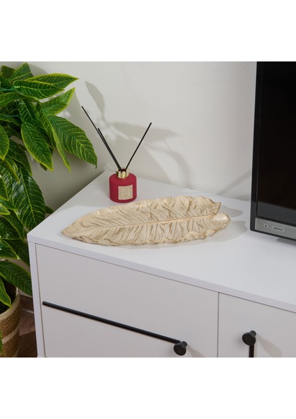 Deco Leaf Dekoratif Tabak - Beyaz / Gold - 37X16 cm fiyatları