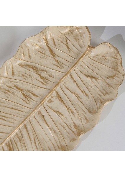 Deco Leaf Dekoratif Tabak - Beyaz / Gold - 37X16 cm modelleri