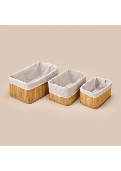Living Bambu 3'lü Organizer Sepet - Bej