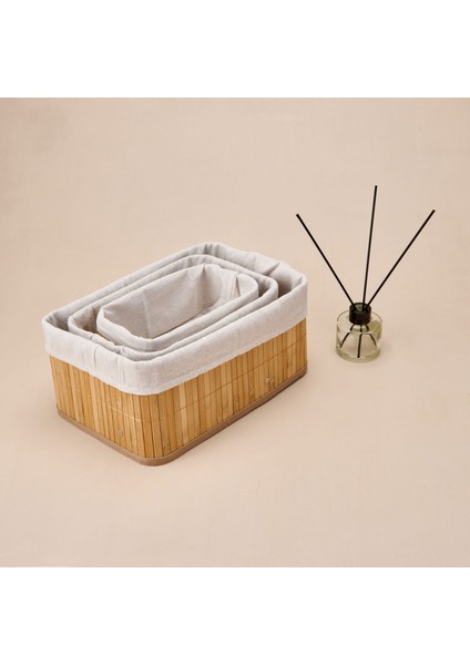 Living Bambu 3'lü Organizer Sepet - Bej modelleri