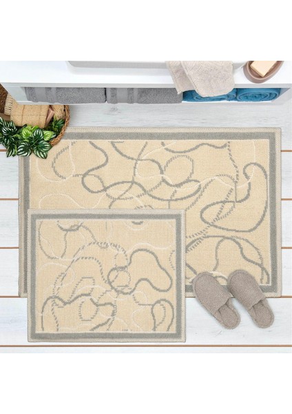 Soft Vonal 2'li Banyo Paspası - Bej - 60X100 cm + 50X60 cm