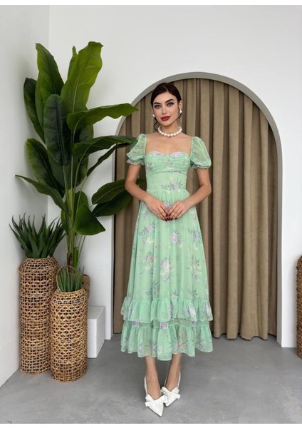 Şifon Kumaş Dijital Desen Baskılı Elbise