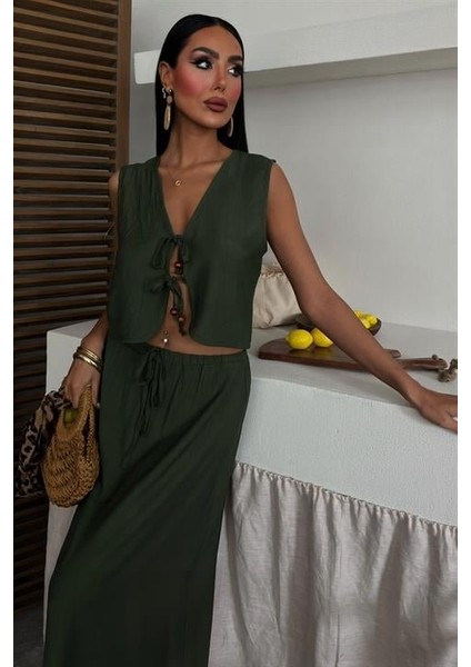 Yelek Önden Bağlamalı Uzun Etekli Takım 10192 fırsatları