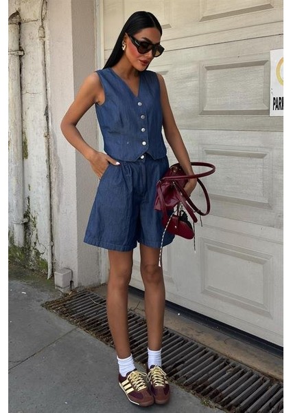 Gümüş Düğmeli Yelek ve Şort Tensel Takım 10174 fiyatları