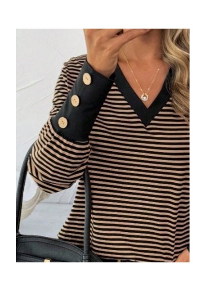 Kadın Uzun Kollu V Yakalı Desenli Süprem Bluz modelleri