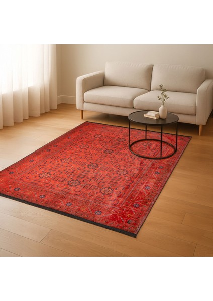 Soft Atlas Afgan Desenli Halı - Kırmızı - 160X230 cm