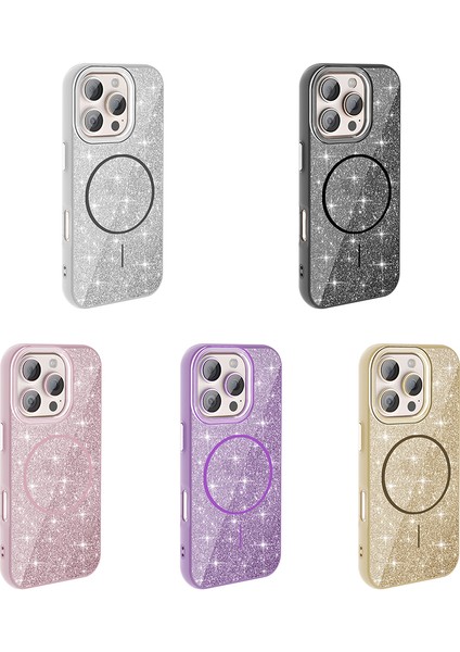 Apple iPhone 16 Pro Kılıf M-Safe Şarj Özellikli Parlayan Simli Zore Okso Kapak indirimleri